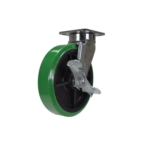 Green Swivel With Brake Polyurethane 8 x 2 Caster